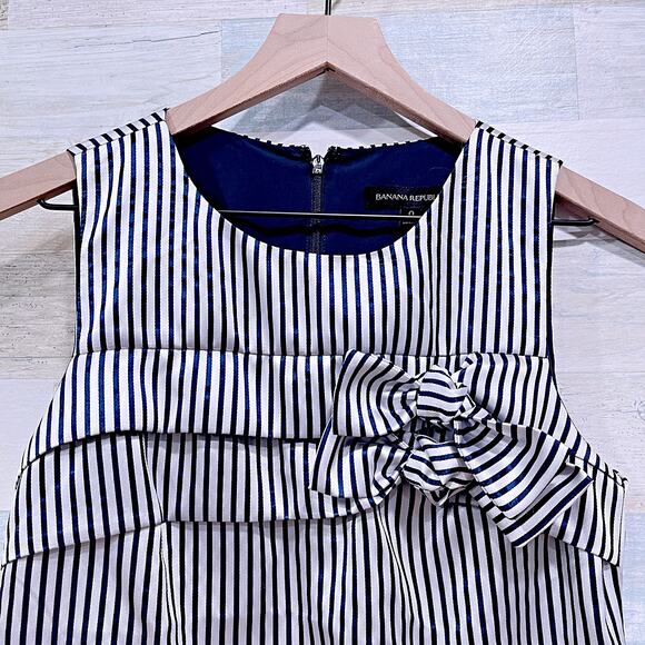 Banana Republic Double Bow Tafetta Shift Dress Navy White Stripe Womens 0 - Picture 3 of 9